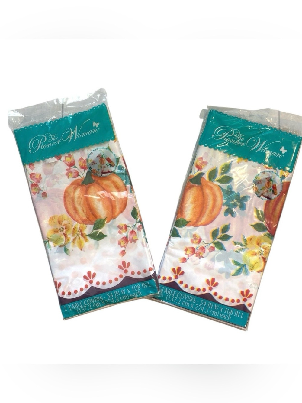 Pioneer Woman 2 Sets of 2 Plastic Table Cover Fall Pumpkins Thanksgiving Autumn